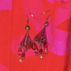 Pyramid chandelier crystal filagree earrings
